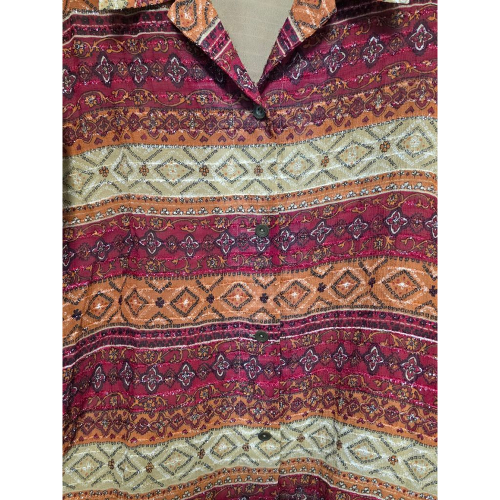 Women's Alfred Dunner Red Beige Patterned Button Down Shirt Size 18 - Picture 6 of 8